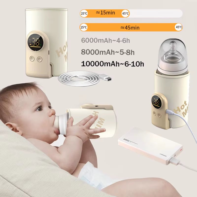 6000/10000Mah Rechargeable Baby Bottle Warmer Baby Feeding Bottle 4-10Hrs Smart Temperature Control Newborn Bottle Warmer Sleeve