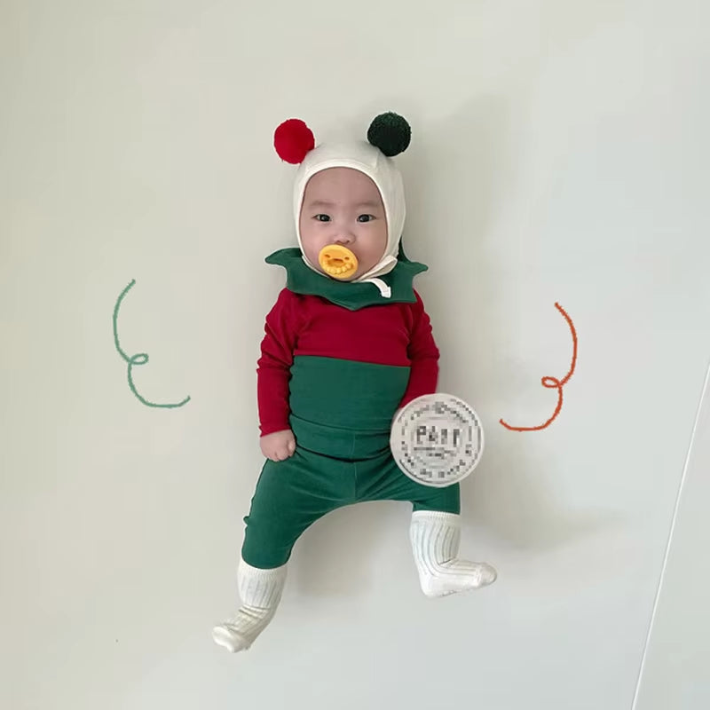Ins Style Baby Chic Christmas Clothing Sets Romper High Waist Pants Hat Sets Newborn Infant Baby Girl Boy Xmas Outfits