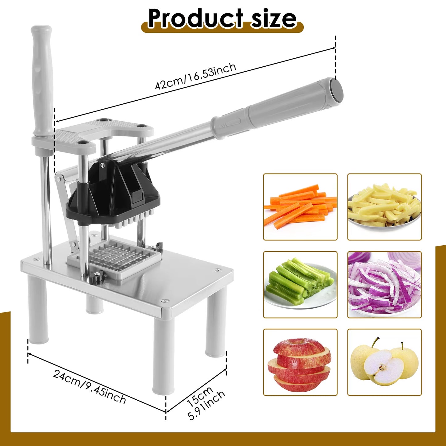 Commercial Stainless Steel French Fry Cutter and Vegetable Chopper with Manual Operation and 4 Replacement Blades