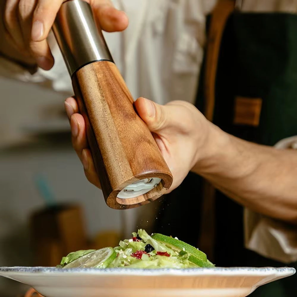 Leeseph Adjustable Salt and Pepper Grinder Set with Wooden Base - Perfect for Home Kitchen and Dining Table, Ideal Gift Option