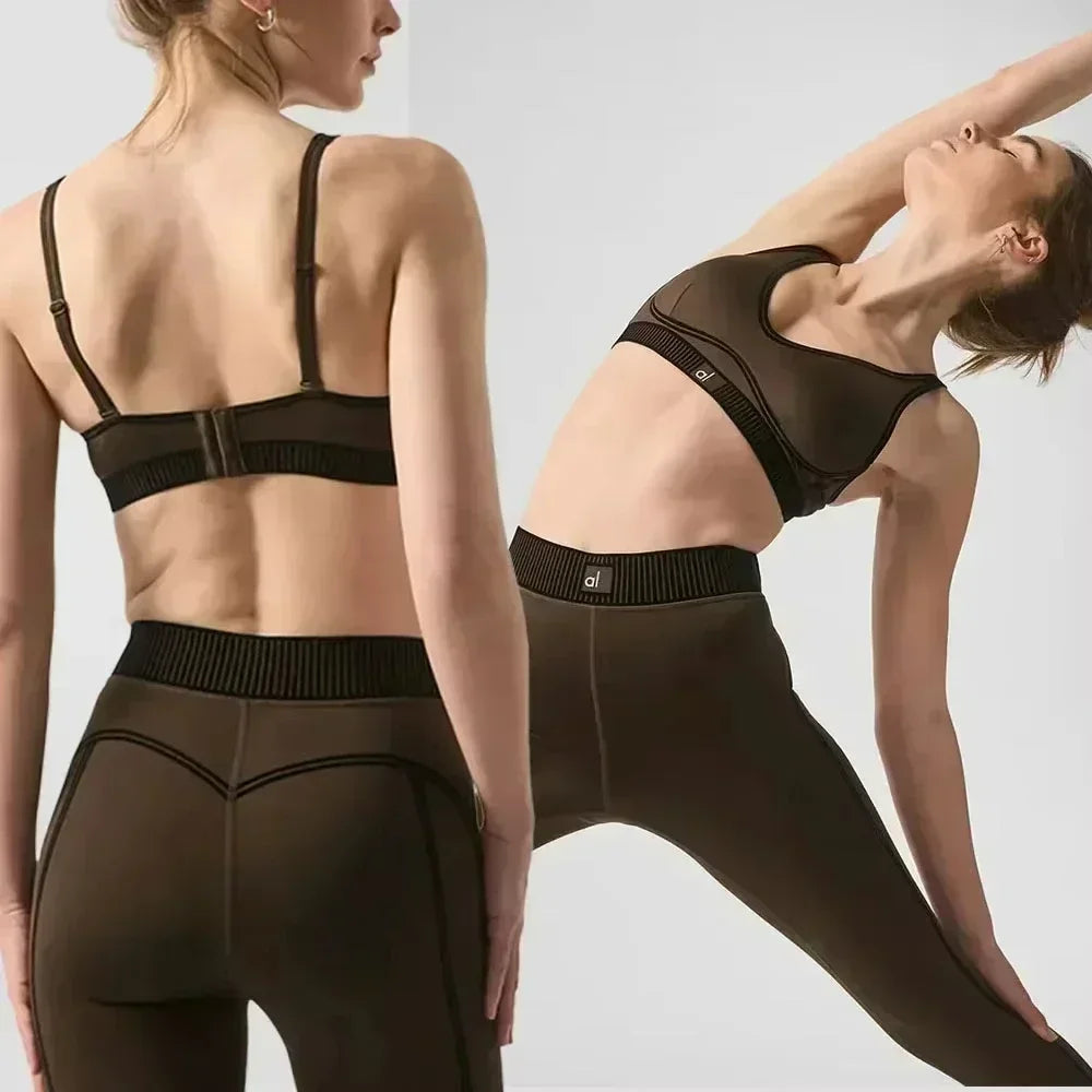 Women'S Air High7/8 Line up Legging Pants Gym Sports Fitness Yoga Set Comfortable Smooth Buckle Bra Elastic Pilates Exercise