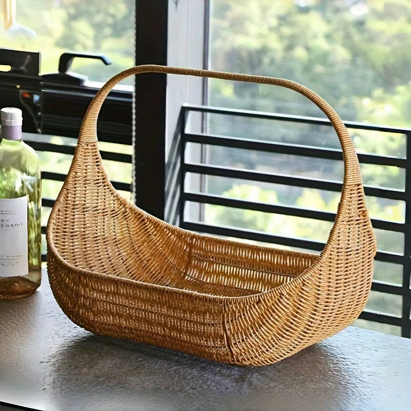 Nordic Handwoven Waterproof Storage Basket with Handle for Food, Fruits, and Bread - Durable Tote for Picnics and Carrying Essentials