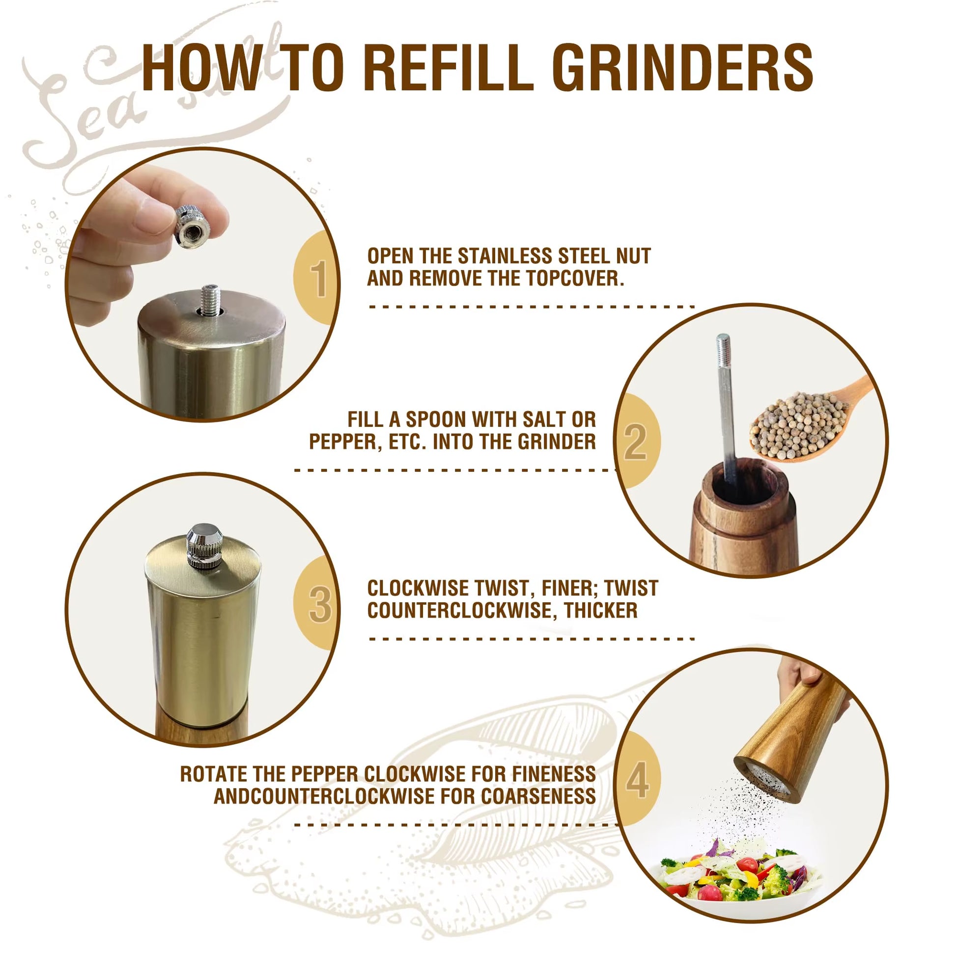 Leeseph Adjustable Salt and Pepper Grinder Set with Wooden Base - Perfect for Home Kitchen and Dining Table, Ideal Gift Option