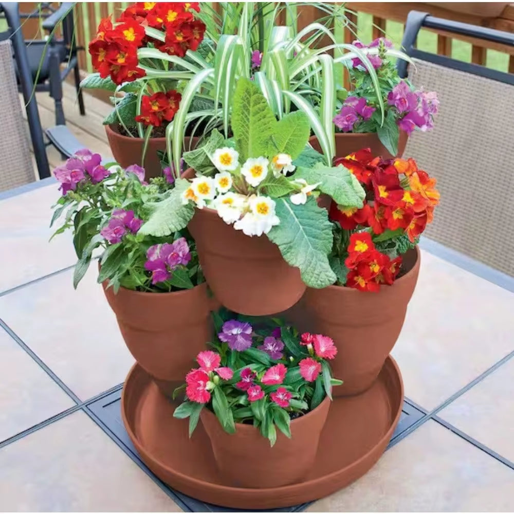 3-Tier Terra Cotta Resin Vertical Planter for Indoor Herb and Flower Gardening