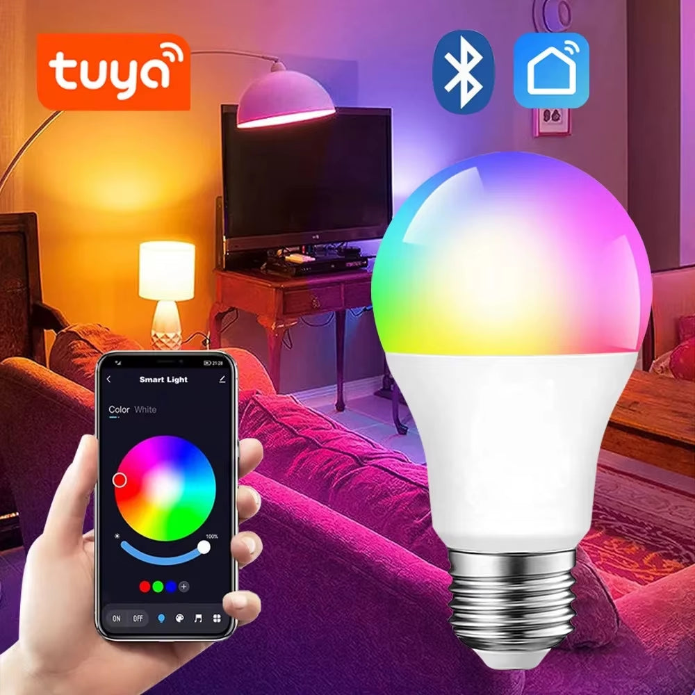 Tuya Bluetooth RGBCW E27 LED Smart Bulb - 9W Dimmable Light with APP Control for Home, Bedroom, and Holiday Decor (85-265V)