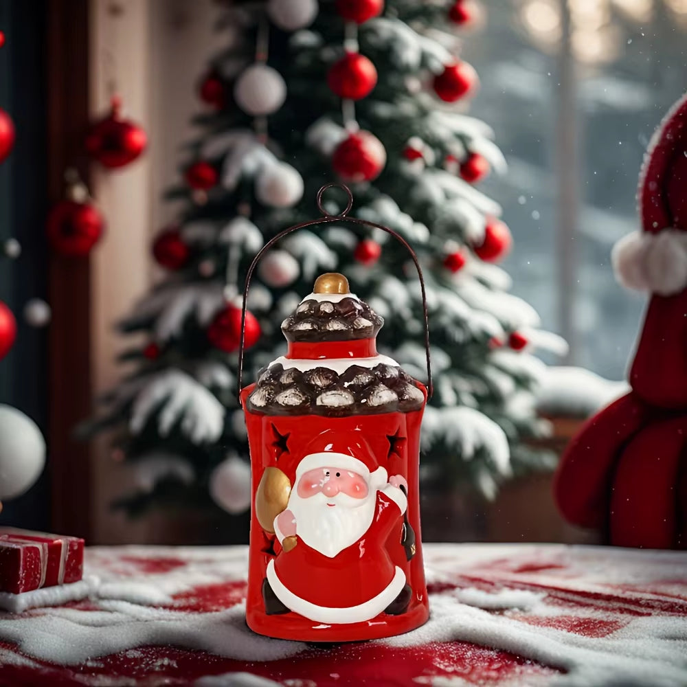 Christmas Ceramic Lantern - Elegant Holiday Candle Holder for Indoor and Desktop Decor