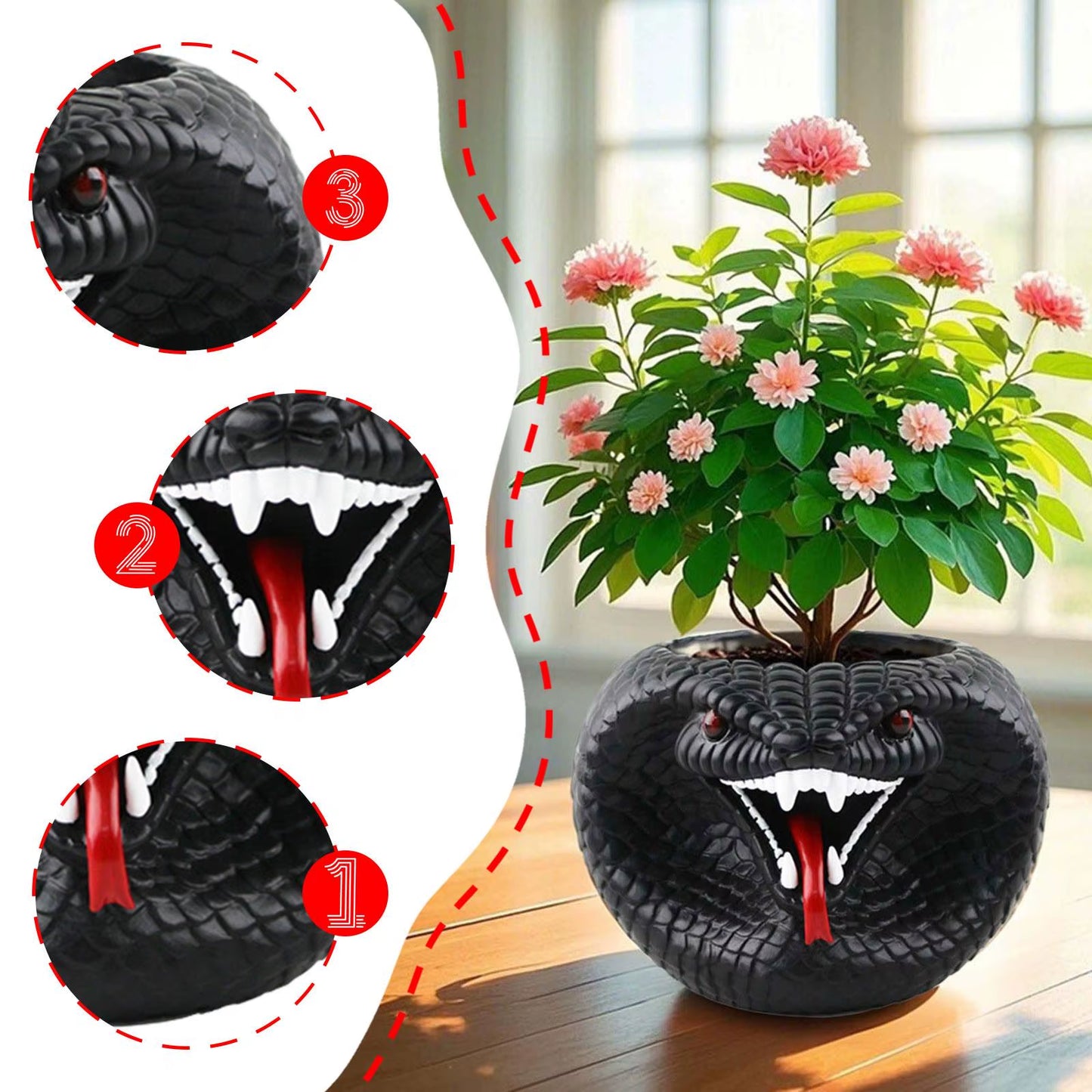 Resin Flower Pot for Succulents and Indoor Plants - Stylish Snake Planter for Windowsills and Farmhouse Desks, Suitable for Indoor and Outdoor Use