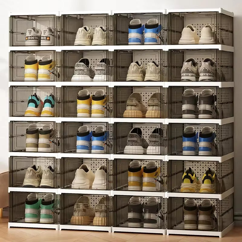 Dustproof 6-Layer Foldable Stackable Transparent Plastic Shoe Organizer Cabinet