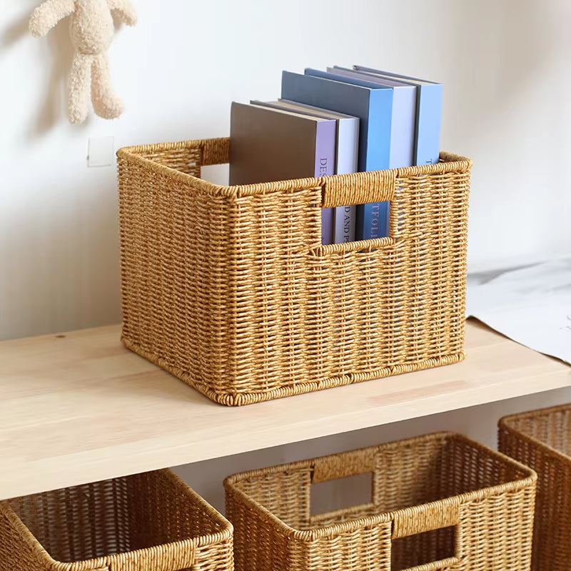 Woven Imitation Rattan Storage Basket for Living Room and Bathroom Organization