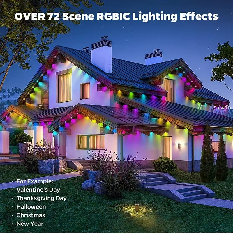 100FT Waterproof RGB LED String Lights with 60 LEDs for Permanent Outdoor Use - Ideal for Christmas, Birthdays, and Holiday Parties
