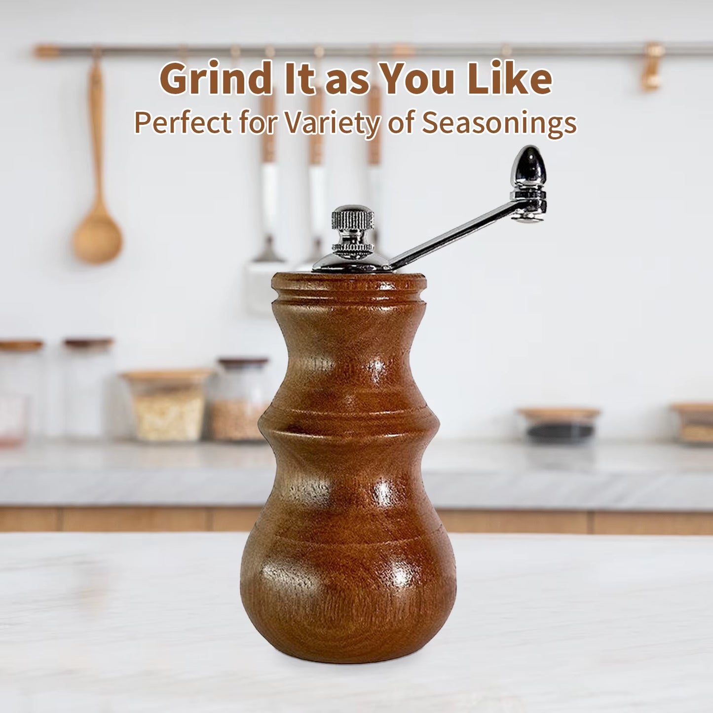 Premium Solid Wood Hand-Crank Pepper Grinder with Durable Ceramic Core for Home Kitchen Use