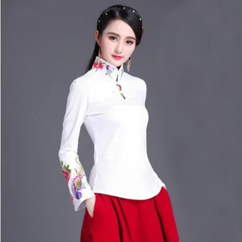 Ethnic Style Streetwear Fashion Casual Women Clothing Shirts for Women Vintage Clothes Tshirt Y2K Top Women Clothes Embroidery