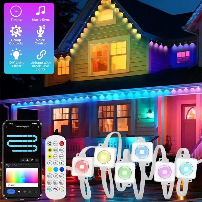 100FT Waterproof RGB LED String Lights with 60 LEDs for Permanent Outdoor Use - Ideal for Christmas, Birthdays, and Holiday Parties