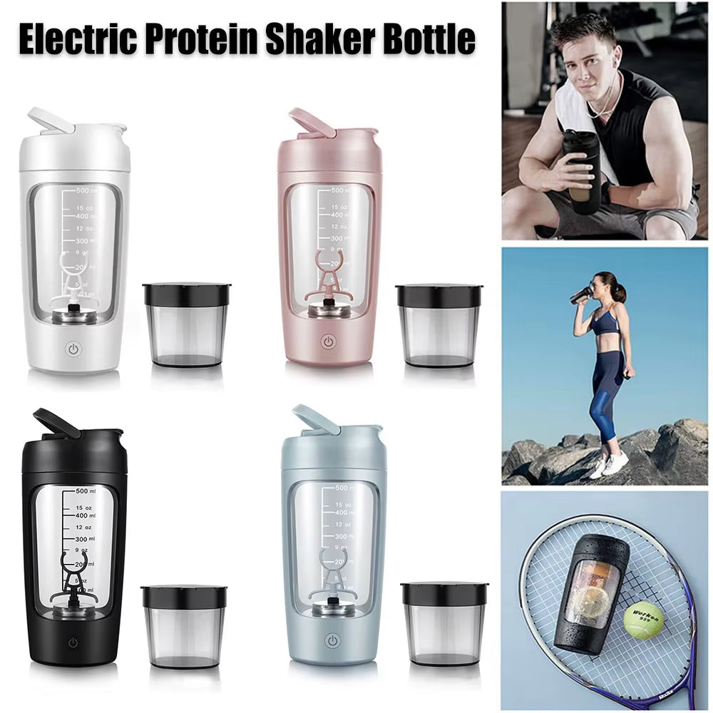650Ml Electric Protein Shaker Cup with Powder Storage Container Mixer Cup Gym Sport Water Bottles with Wire Whisk Ball Drinkware