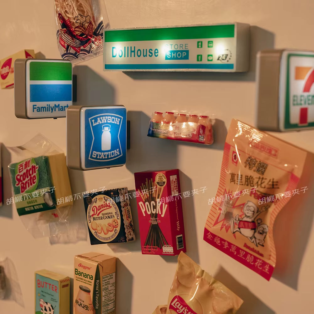 New Home Accessories Japan 711 Family Lawson Light Sign Fridge Magnets Creative Miniature DIY Magnetic Decorations