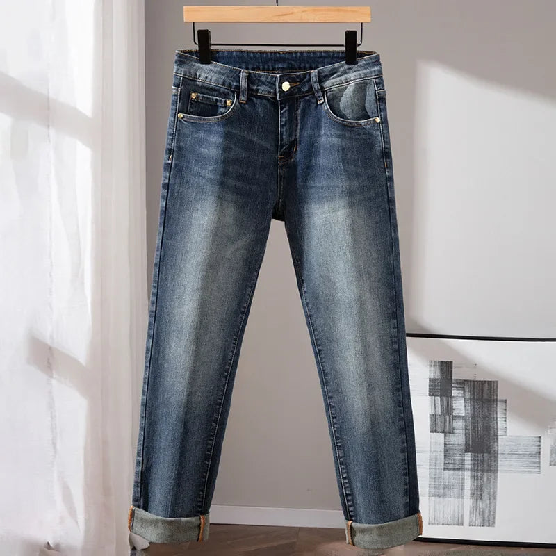 Milan Premium European Quality Autumn/Winter Men'S Jeans Slims Smooths Your Silhouette Loose Straight Stretchy Vintage Trousers