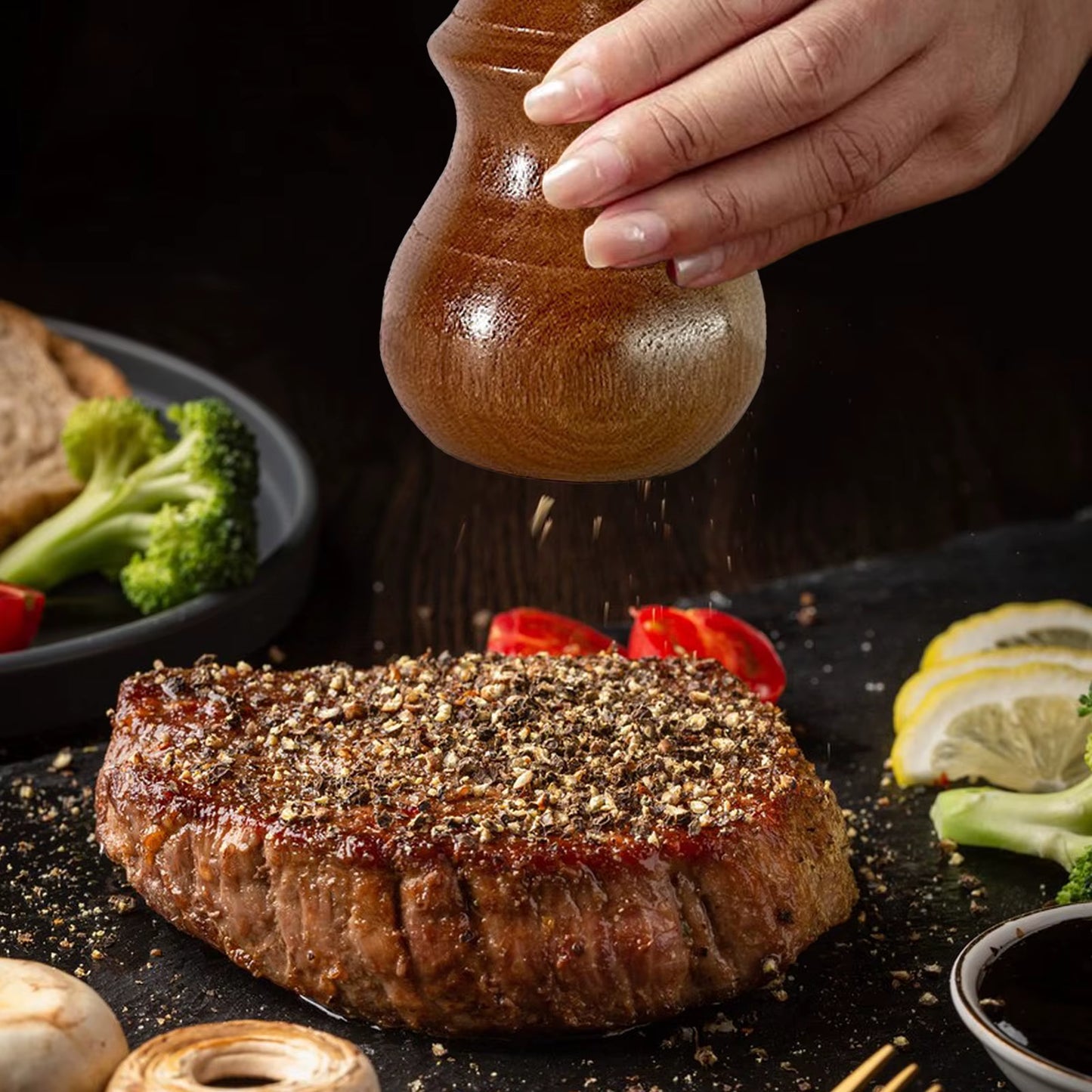 Premium Solid Wood Hand-Crank Pepper Grinder with Durable Ceramic Core for Home Kitchen Use