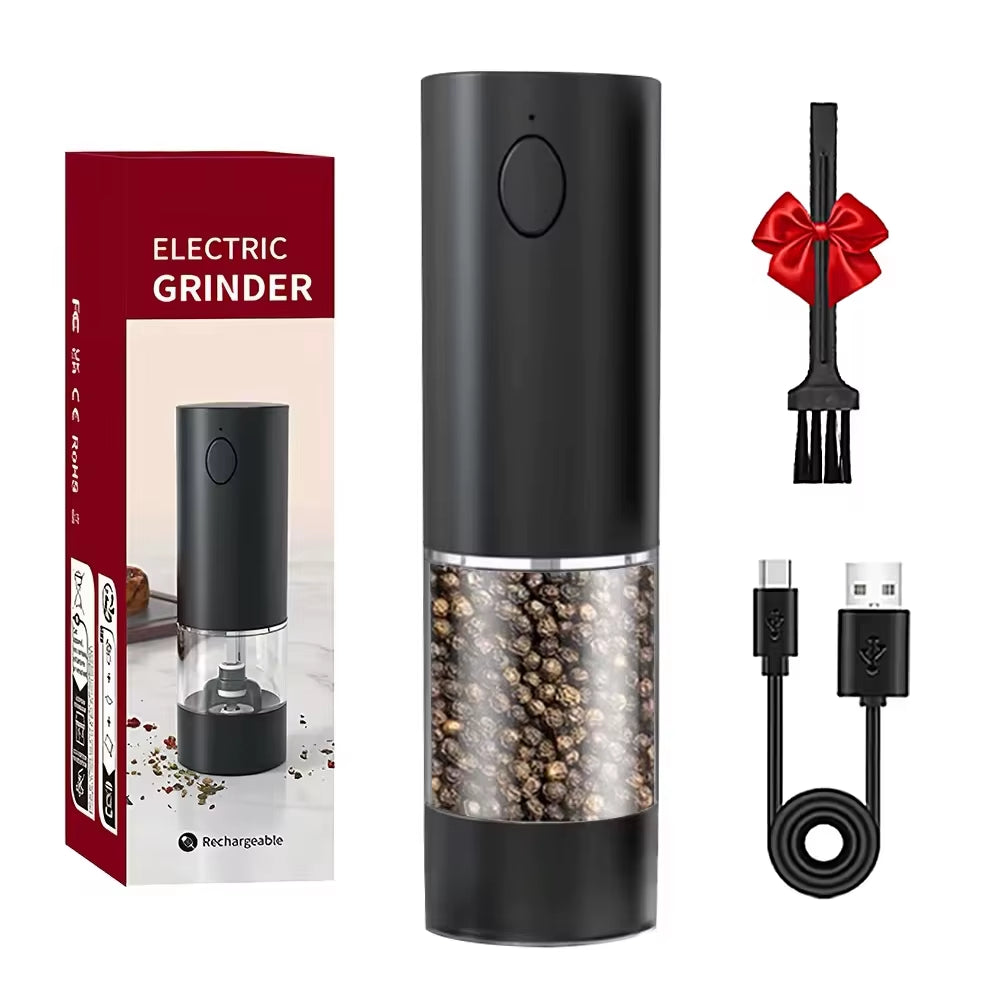 Stainless Steel Electric Pepper Grinder - USB Rechargeable Adjustable Coarseness Spice Mill for Kitchen Use