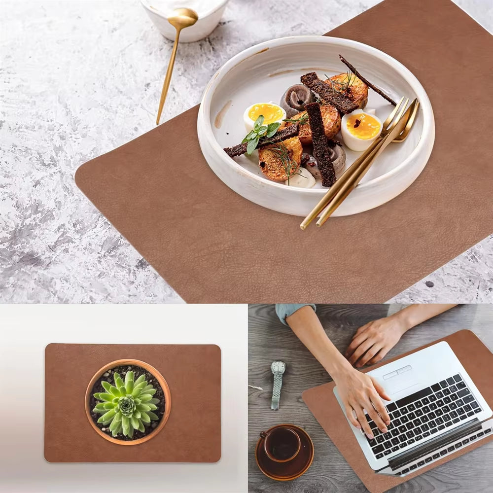 Faux Leather Placemats - Set of 1/4/6 Pieces, Heat Resistant, Non-Slip, Waterproof, Double-Sided Kitchen Dining PU Table Mats