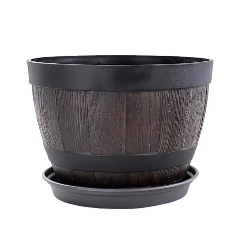 Vintage Farmhouse-Style 9-Inch Resin Barrel Planter for Home and Outdoor Use