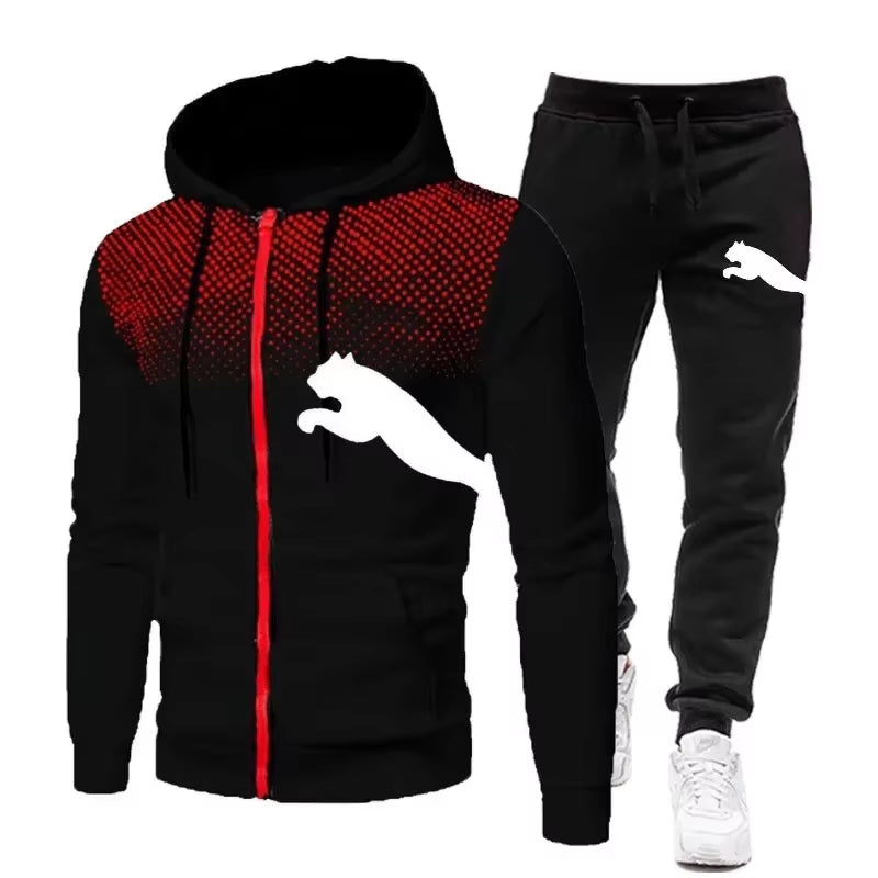 New Two-Piece Set of Zippered Hooded Sweatshirts and Sweatpants for Fashionable Men, Casual Outdoor Sports Men in Autumn
