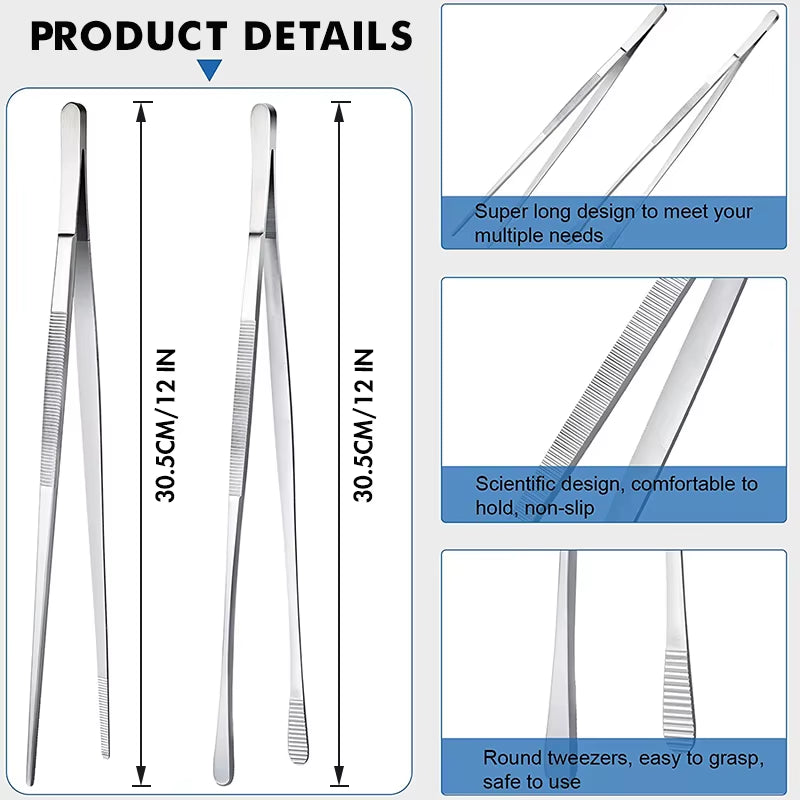 Stainless Steel 5-Piece Tweezers Set for Cooking, Barbecue, Baking, and Serving - Professional Kitchen Tools