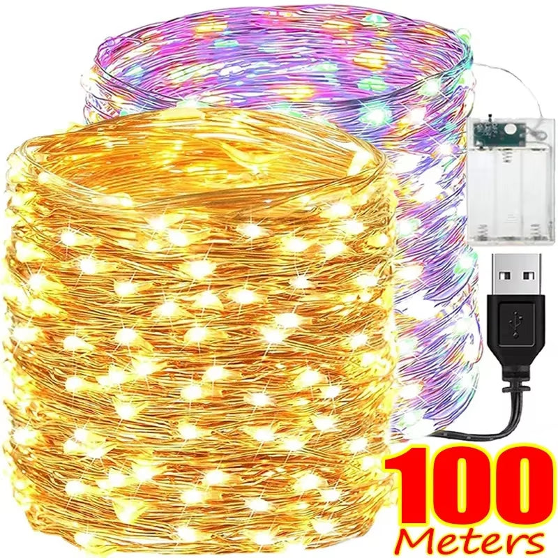 USB LED Copper Wire String Lights - Waterproof Fairy Lighting for Christmas, Weddings, and Party Decor (Available in 2M, 5M, 10M, 30M, 50M, 100M)