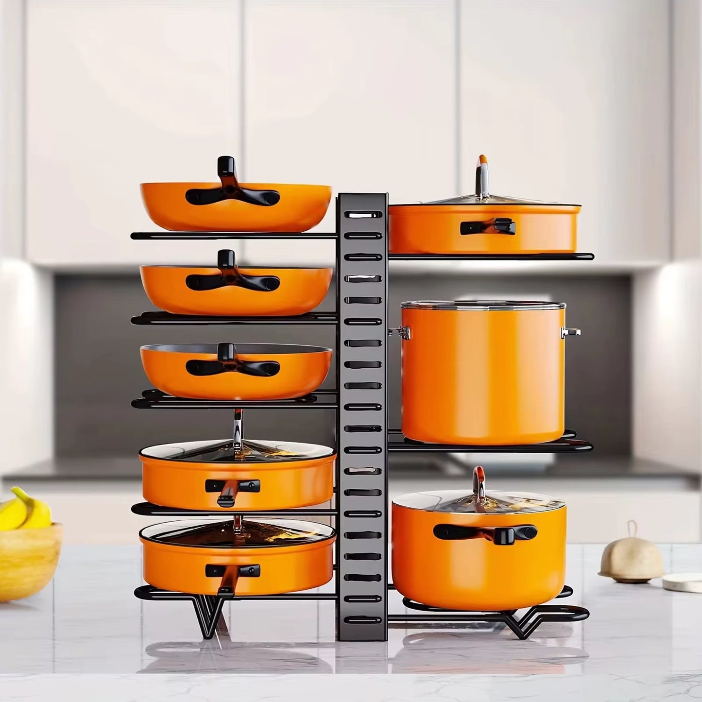 8-Tier Duty Pot Rack Organizer Durable Metal,Space-Saving Cabinet Holder for Pots,Pans and Lids-Keep Your Kitchen Neat and Tidy