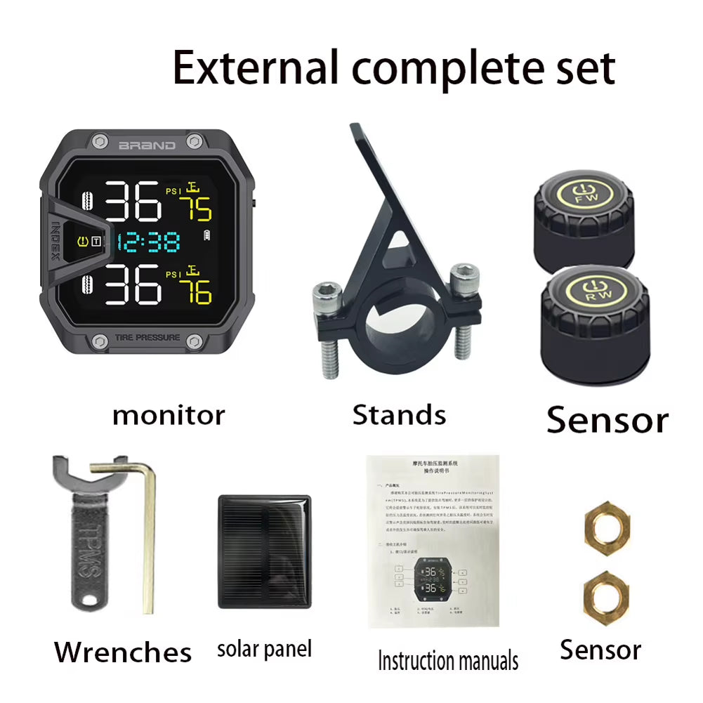 Motorcycle Tire Pressure Monitoring System with USB Port and Solar Power for Outdoor Cycling Accessories