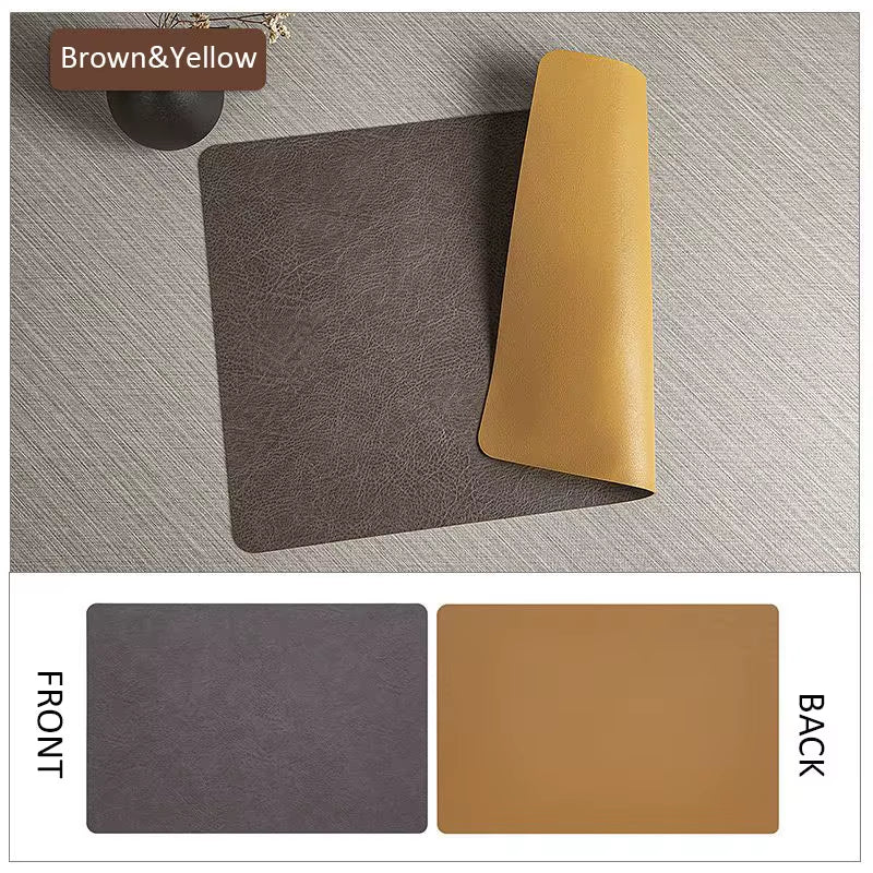 Reversible Leather Kitchen Placemats - Heat Resistant Dining Table Mats for Dishes, Cups, and Coasters