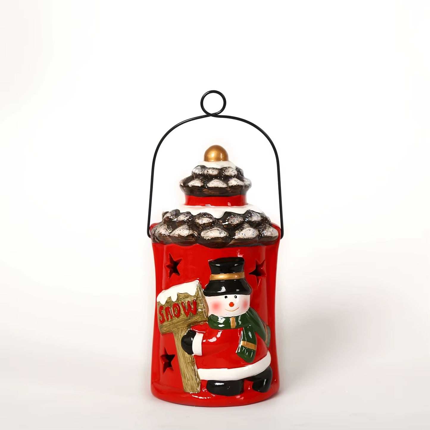 Christmas Ceramic Lantern - Elegant Holiday Candle Holder for Indoor and Desktop Decor