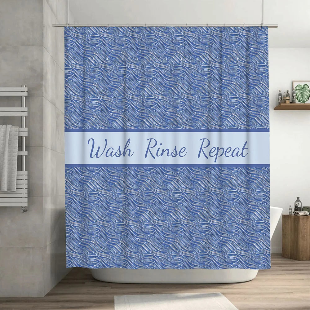 High-Quality Blue Wash Rinse Repeat Shower Curtain Waterproof Fabric Jacquard Bathroom Accessories Decor for Home Kitchen (Large