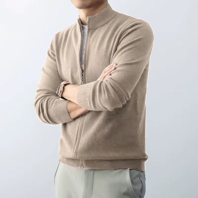 Men'S Zipper Cardigan Sweater Slim Fit Sweaters Stand Knitwear Jumper Warm Cold Blouse Zip Long Sweatcoats
