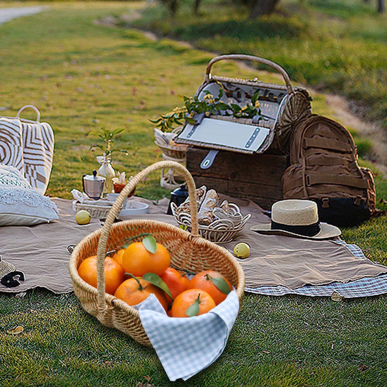 Rustic Portable Outdoor Picnic Basket and Planter Holder