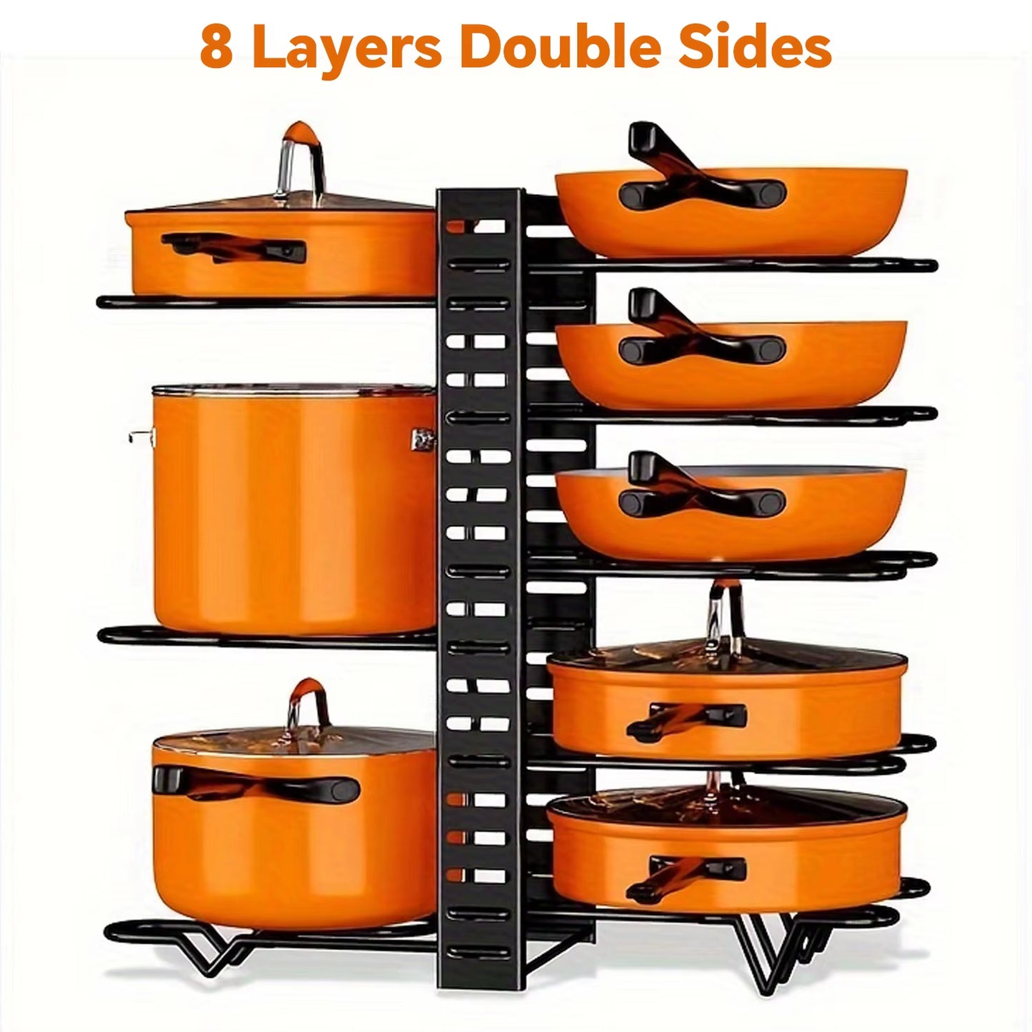8-Tier Duty Pot Rack Organizer Durable Metal,Space-Saving Cabinet Holder for Pots,Pans and Lids-Keep Your Kitchen Neat and Tidy
