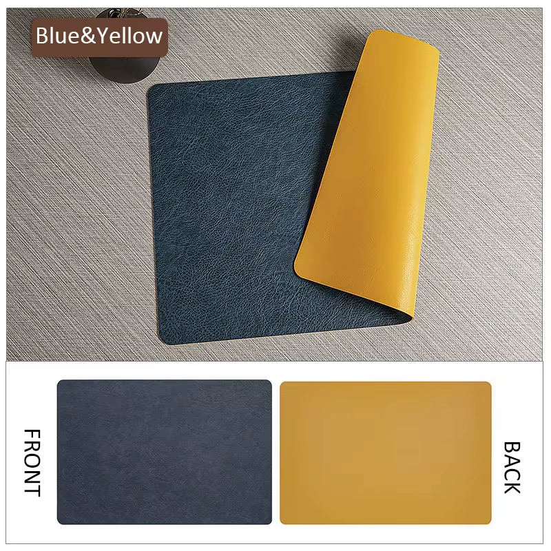 Reversible Leather Kitchen Placemats - Heat Resistant Dining Table Mats for Dishes, Cups, and Coasters