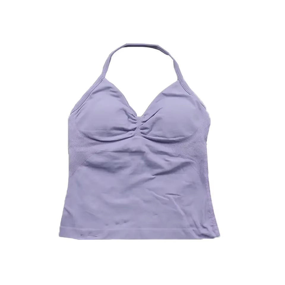 Impact Longline Strappy Top with Logo Women Seamless Yoga Tops Backless Gym Clothes Workout Sleeveless Shirts with Buit in Bra