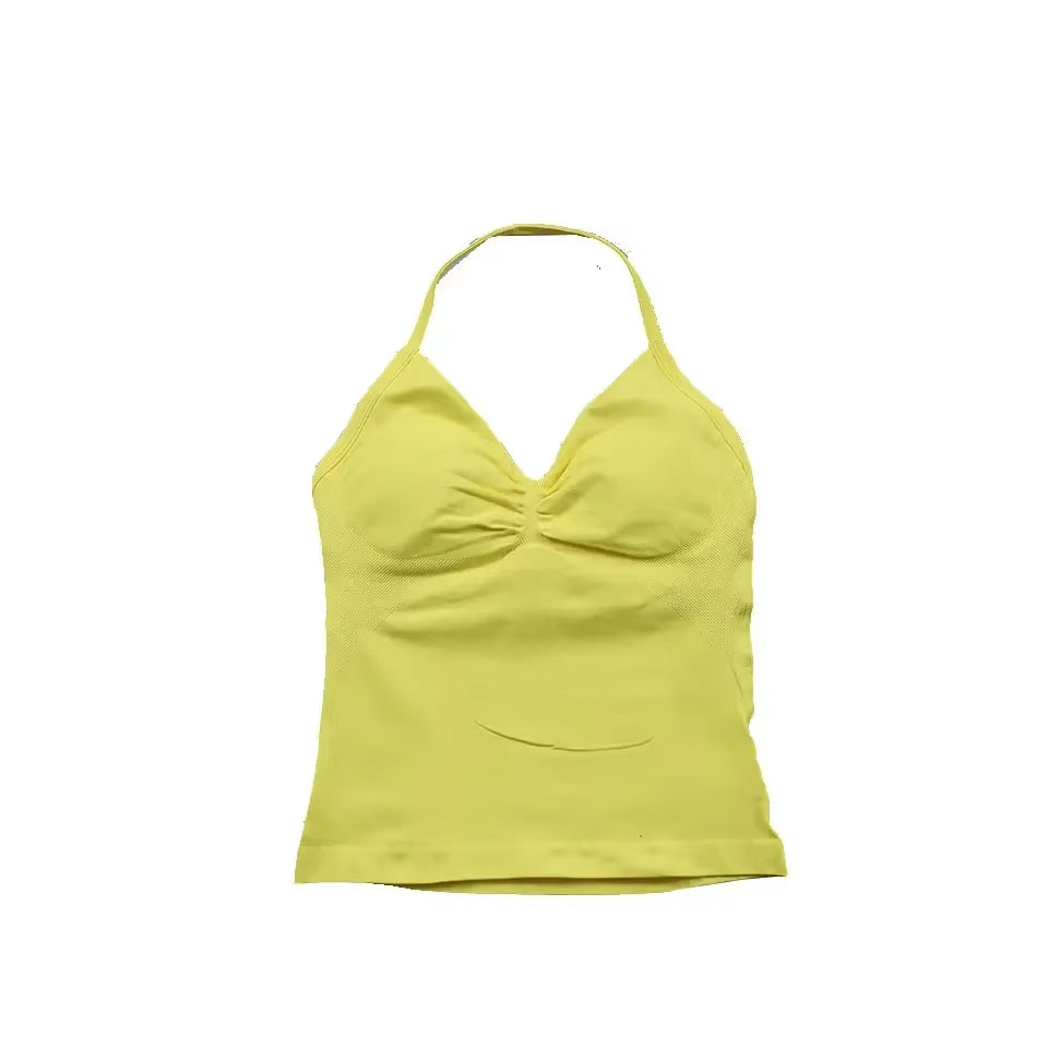 Impact Longline Strappy Top with Logo Women Seamless Yoga Tops Backless Gym Clothes Workout Sleeveless Shirts with Buit in Bra