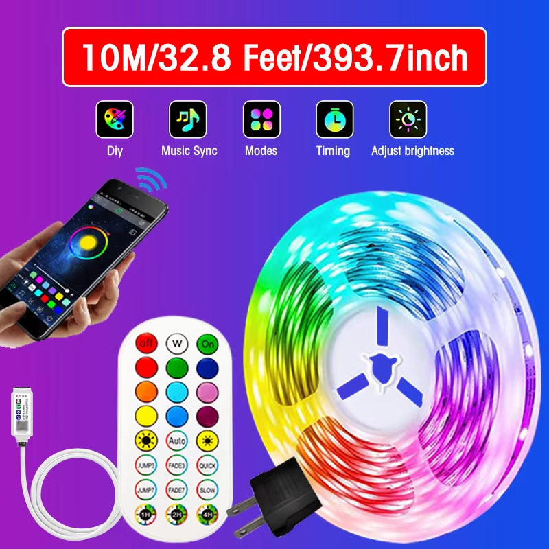 30M 5050 RGBWW LED Light Strip with Bluetooth App Control and US Power Supply for Home and Party Decoration