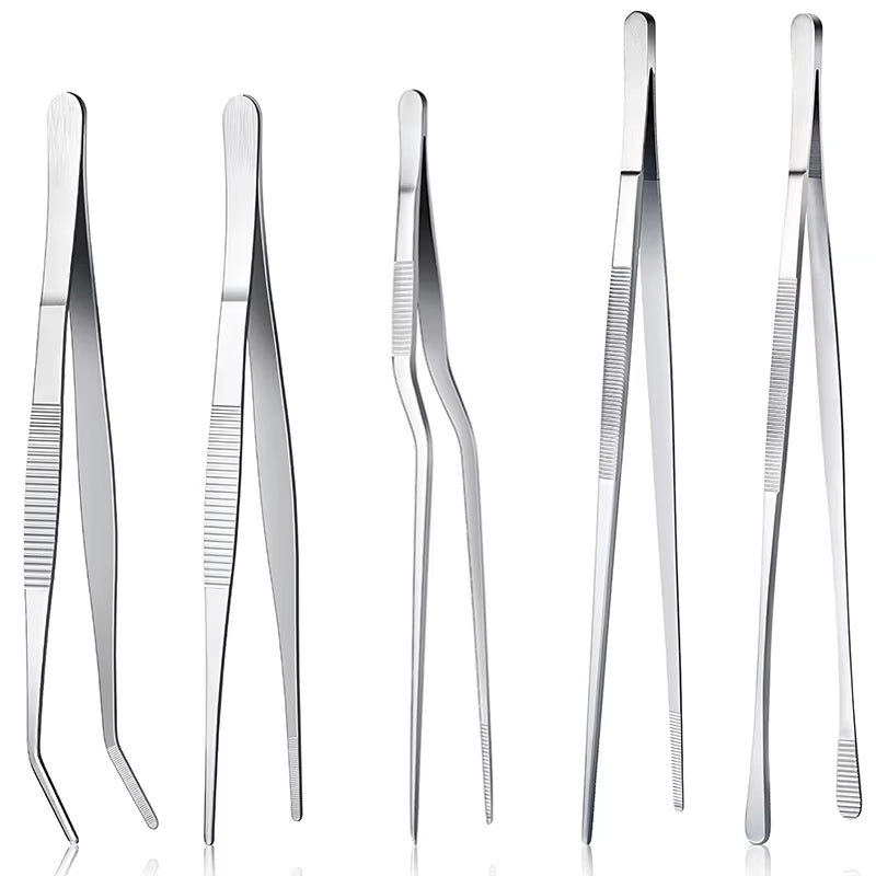 Stainless Steel 5-Piece Tweezers Set for Cooking, Barbecue, Baking, and Serving - Professional Kitchen Tools