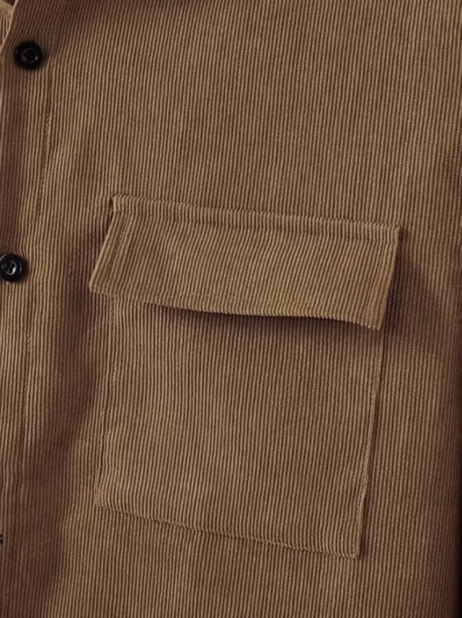Men'S Suit Solid Color Corduroy Suit Long Sleeve Shirt and Pants Casual Suit