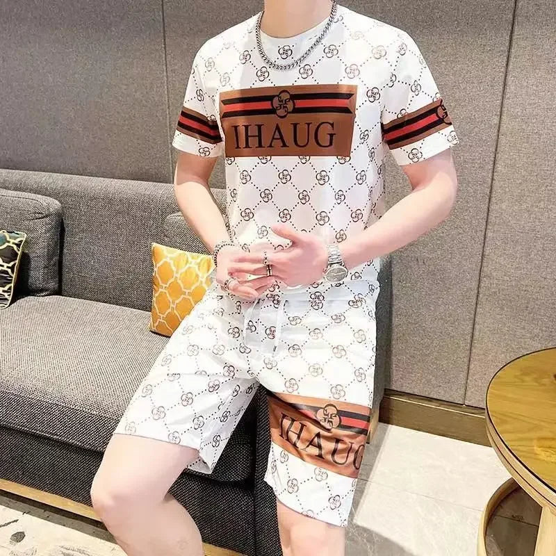 2025 Hot Casual Men'S Summer Handsome Loose Trend Fashion Short Sleeve Shorts Sports Quick Drying Fashion Suit