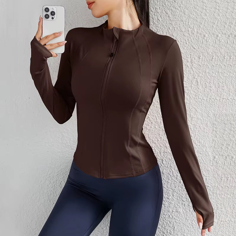 Sport Zip up Winter Women Running Jackets Workout Gym Fitness Women Jackets with Thumb Holes
