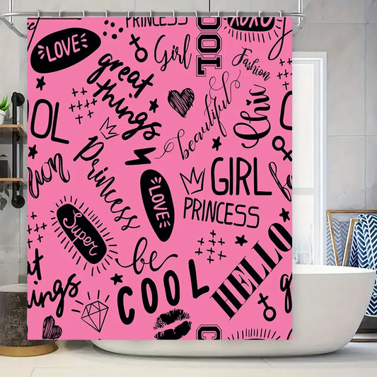 Pink Black Letter Print Shower Curtain Waterproof Bathroom Decor Custom Size Available Fashion Home Accessories Aliexpress.Com :