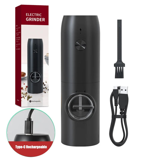 USB Rechargeable Automatic Pepper and Salt Grinder with Adjustable Coarseness and LED Light - Kitchen Essential