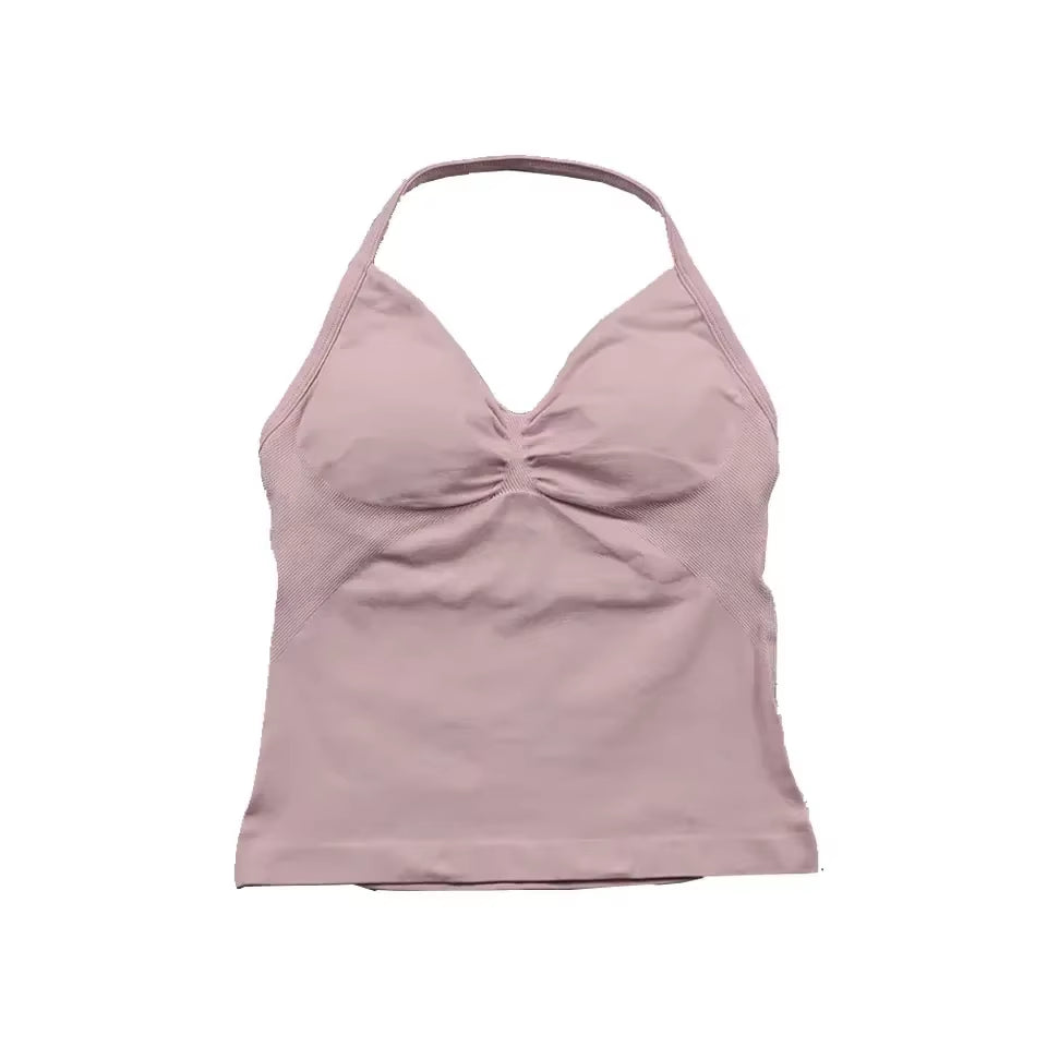 Impact Longline Strappy Top with Logo Women Seamless Yoga Tops Backless Gym Clothes Workout Sleeveless Shirts with Buit in Bra