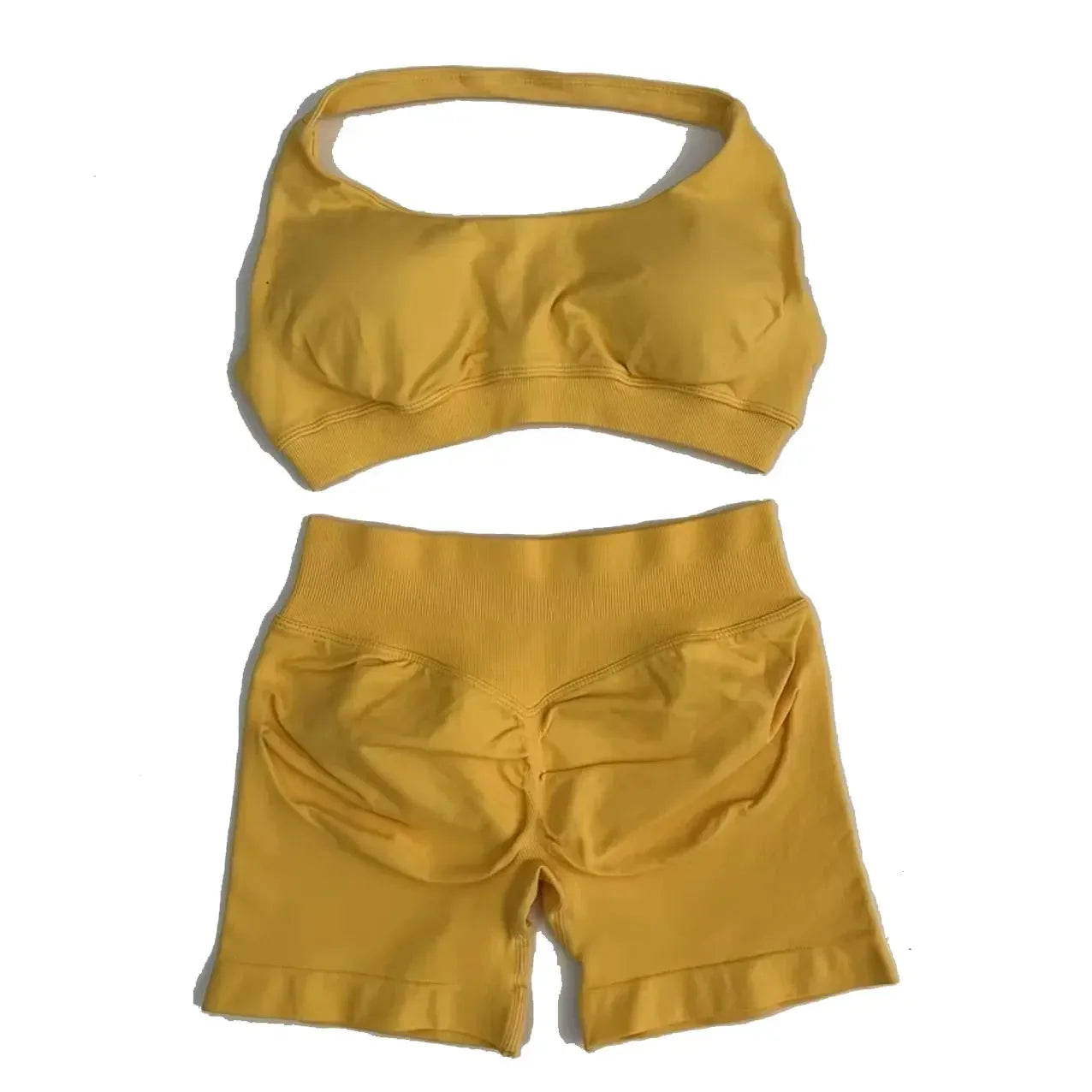 2Pcs Set Impact Shorts Seamless Fitness Yoga Set Women Gym Clothes Halter Sports Bra Matching Workout Sets Outfit