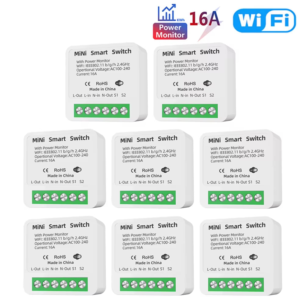 16A Tuya Wifi Smart Switch 2-Way Control with Energy Monitor Switch Mini Smart Breaker Smart Life Control Alexa via Google Home