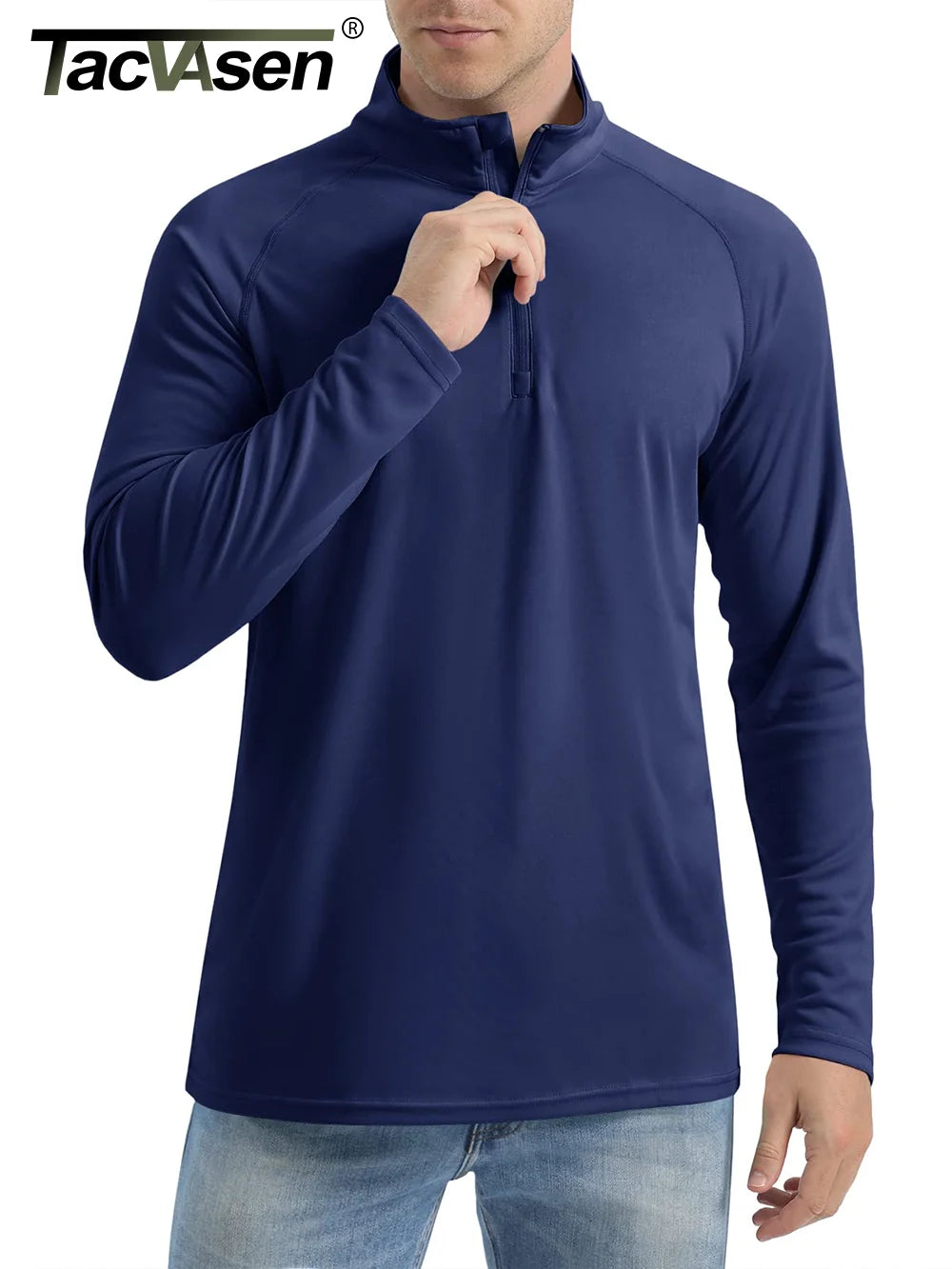UPF 50+ T-Shirts Men'S 1/4 Zip UV Protection Long Sleeve T Shirts Fishing Hiking Performance Tee Shirts Pullover Tops