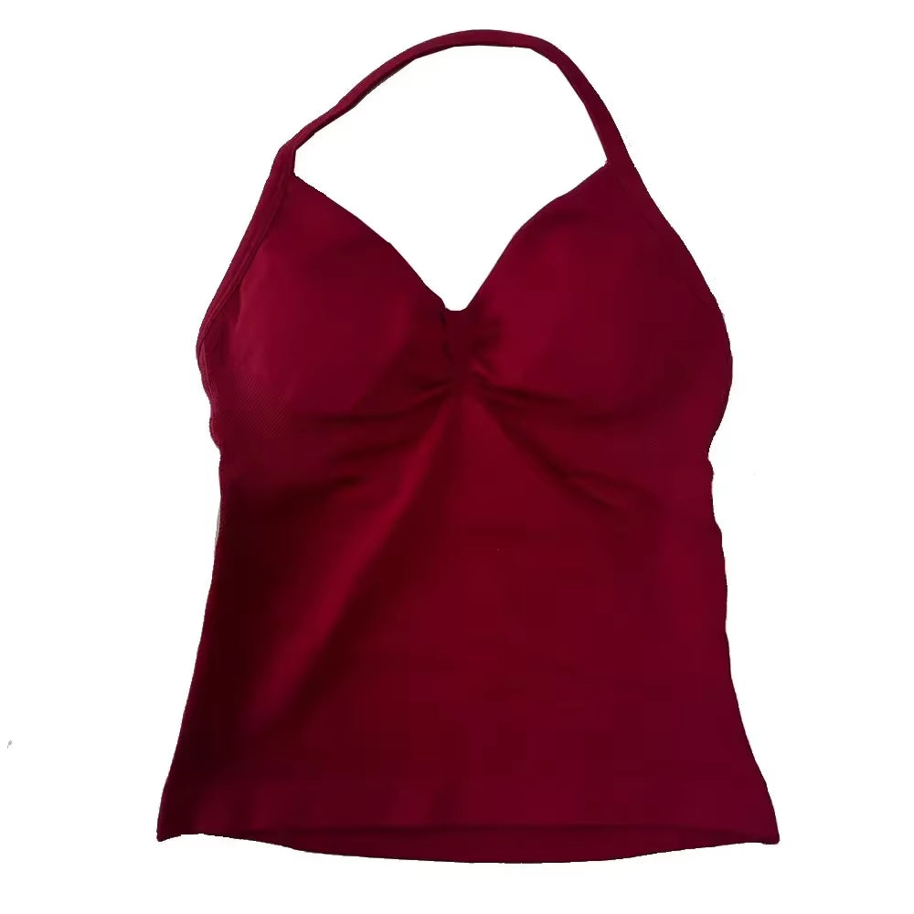 Impact Longline Strappy Top with Logo Women Seamless Yoga Tops Backless Gym Clothes Workout Sleeveless Shirts with Buit in Bra